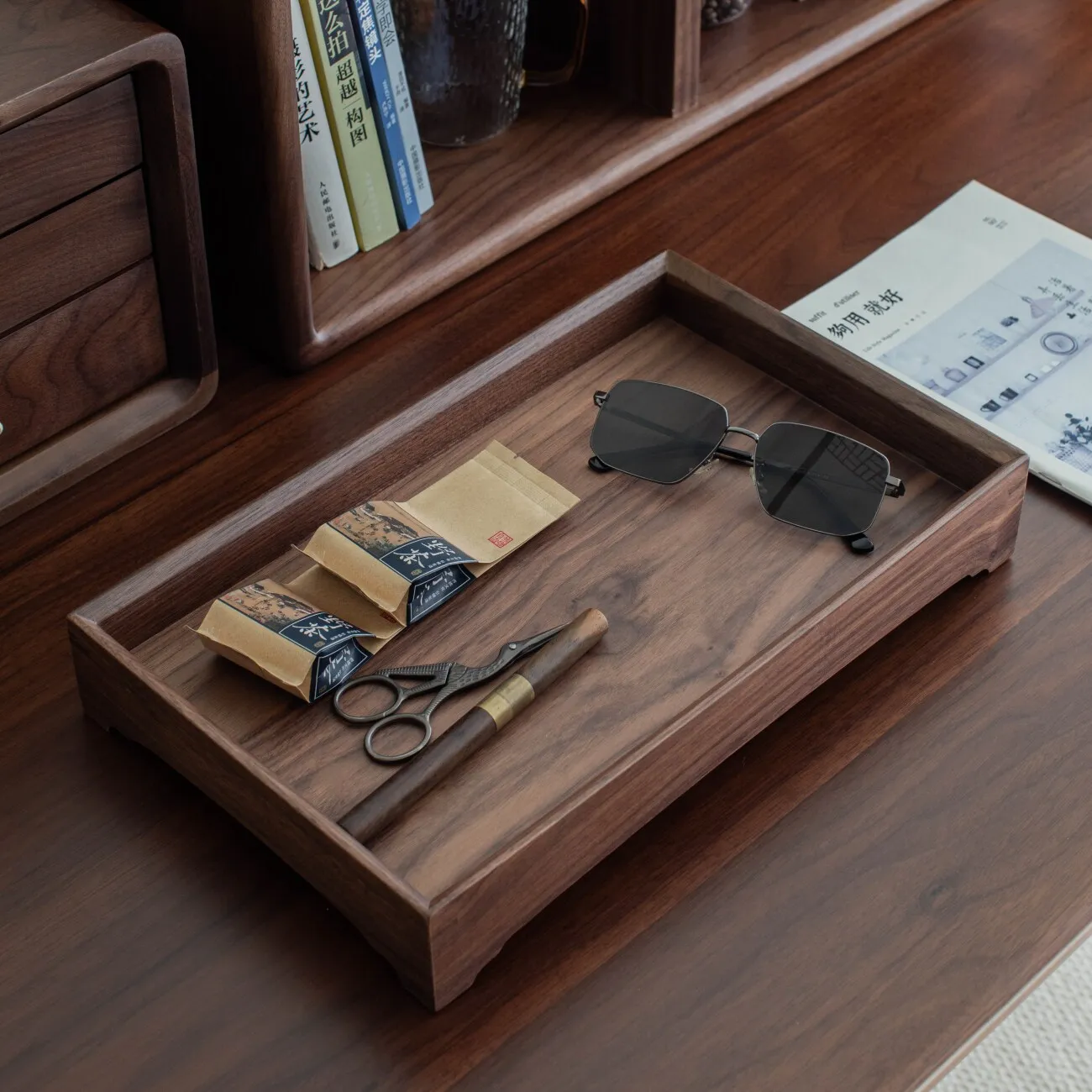 Designer Indoor Tea Tray Vintage office Wooden Decorative Tea Tray Luxury On Table Solid Wood bandejas de madera Tea Supplies 4