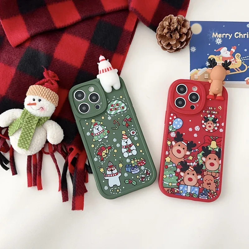 3D Cartoon Christmas Snowman, Reindeer, for IPhone 16 15 14 13 Pro Max 12 11 Plus New Year's Gift Back Drop Resistant Case