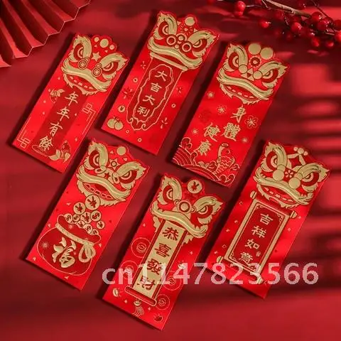 6pcs Cartoon Tiger Lucky Money Pockets 2022 Chinese New Year Red Envelopes Traditional Spring Festival HongBao Gift Bag