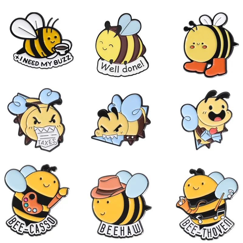 Customized badge metal brooch cartoon accessory alloy baked paint bee brooch badge