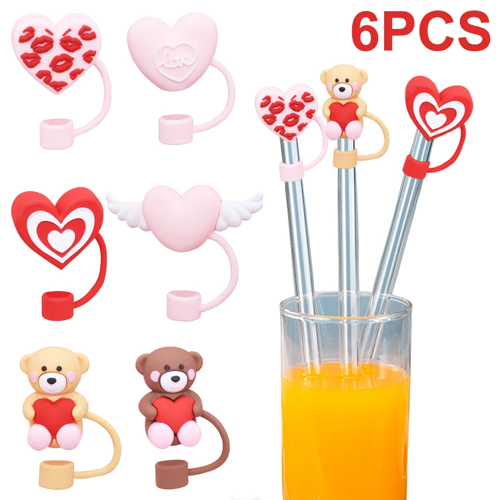 6Pcs Heart Shaped Straw Topper Dust-Proof Cute Heart Straw Covers Heart Shape Straw Caps for Stanley 30/40oz Tumbler Accessories