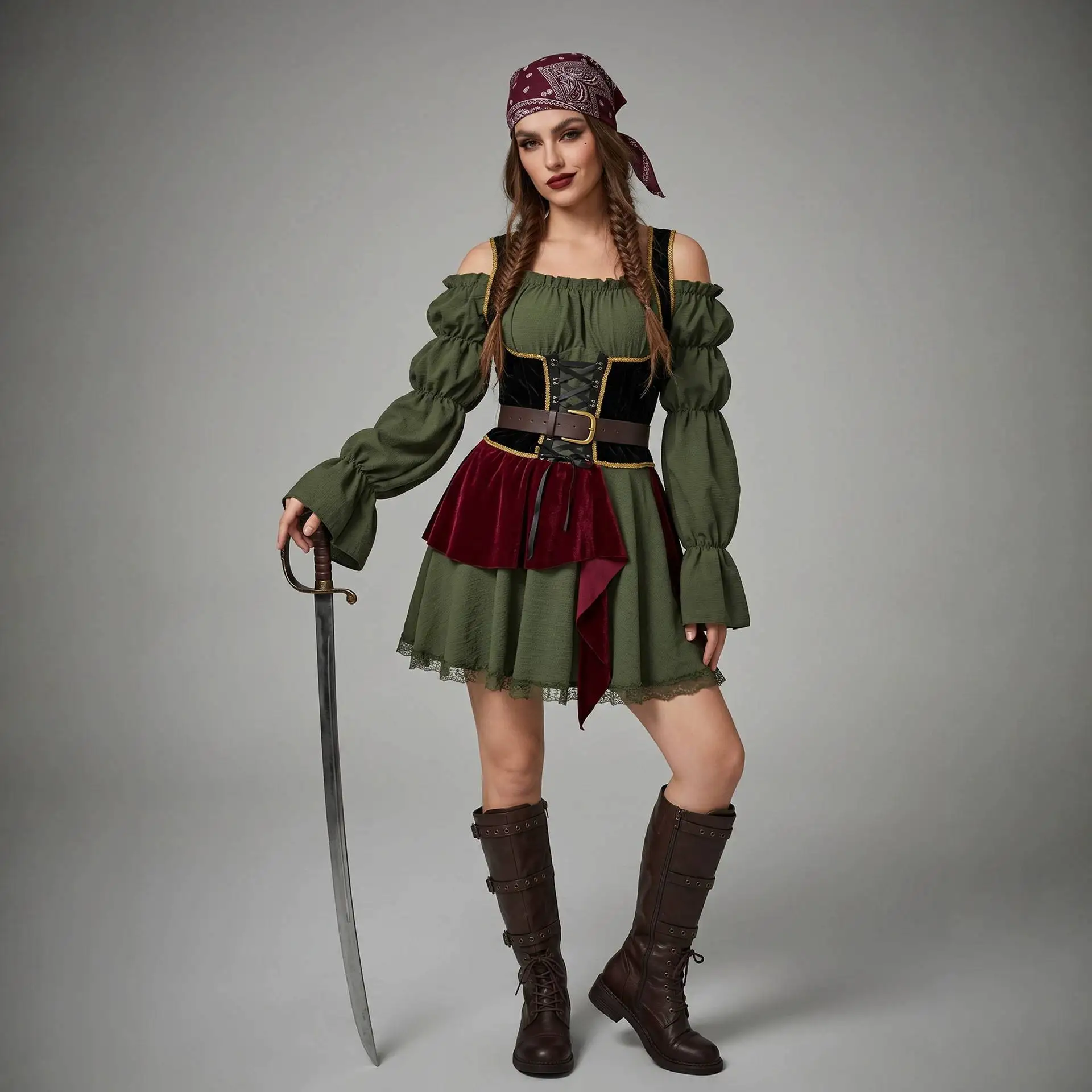 Halloween Vintage Pirate Dress Women's Festival Performance Clothes Medieval Stage Performance Costume Chinese Manufacturer