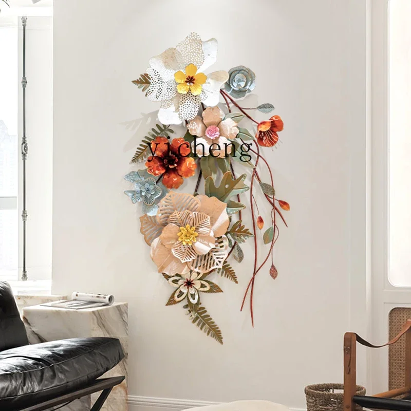 L-14 European retro entrance staircase wall decoration living room background wall wrought iron three-dimensional flower pendant