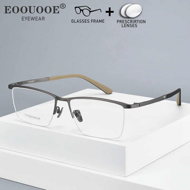 

Men Half Frameless Pure Titanium Prescription Glasses Custom Myopia Hyperopia HD Vision Lenses Progressive Optical Eyewear