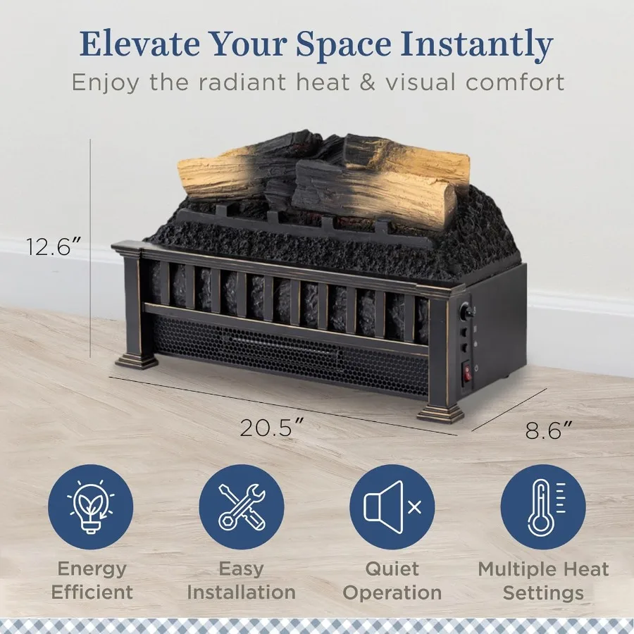 سجلات الموقد الكهربائية 20 حشوات الموقد الكهربائية LED مع سخان الأشعة تحت الحمراء سخان كهربائي يتسخن حتى 400 متر مربع. قدم. ريموت سي