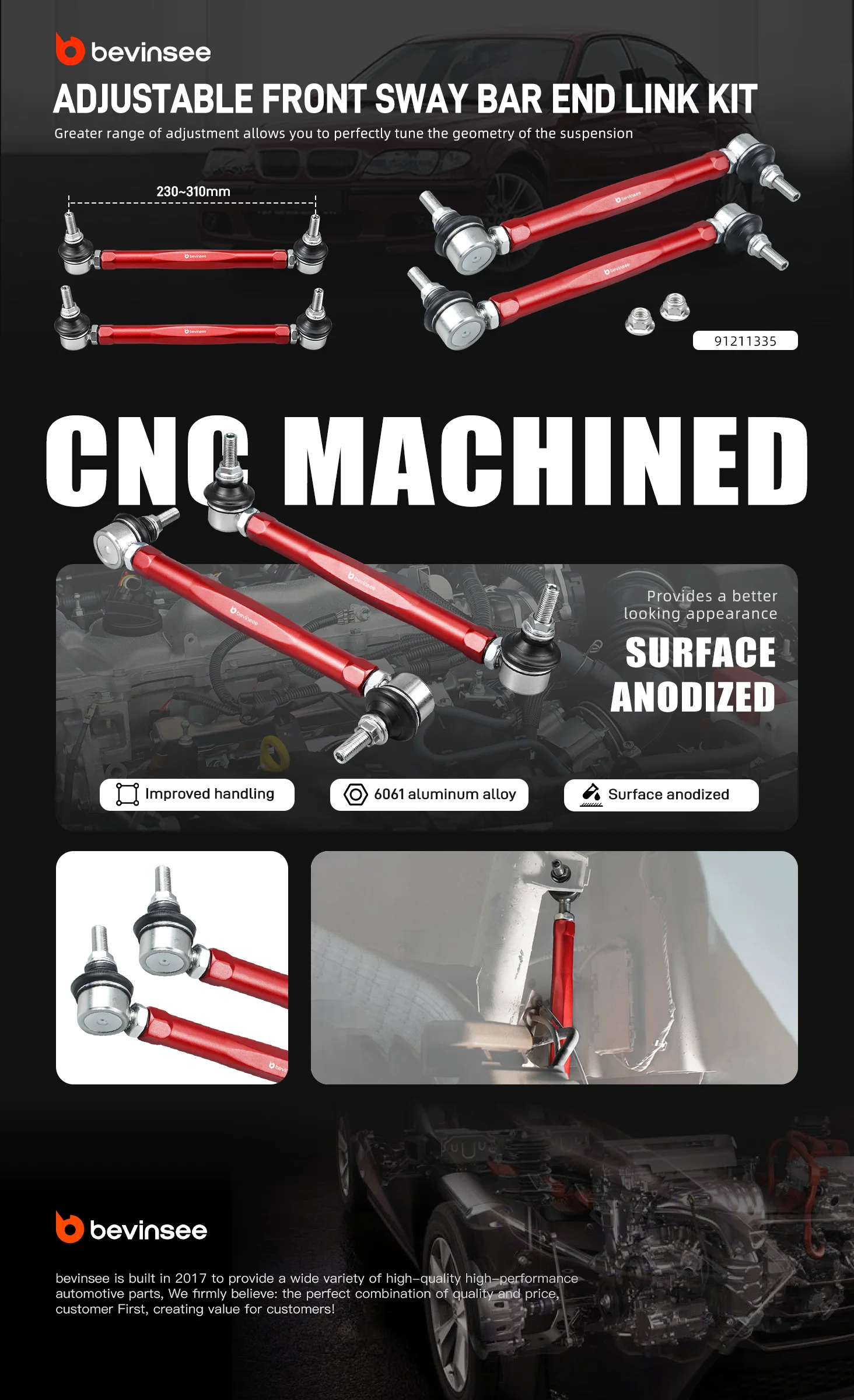 BEVINSEE Einstellbarer Stabilisator-Endverbindungssatz für BMW E46 Z4 E85 E86 ersetzt 31356780847 31351095694 - Fahrwerks-Endverbindungen – Detail 2