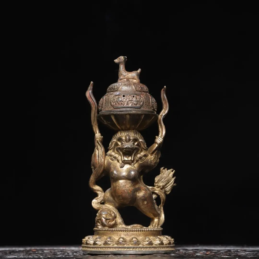 Antique Tibetan Lion Statues Deer Incense Censer  Home Meditation Ritual Decorative Sculptures Decor Accessories