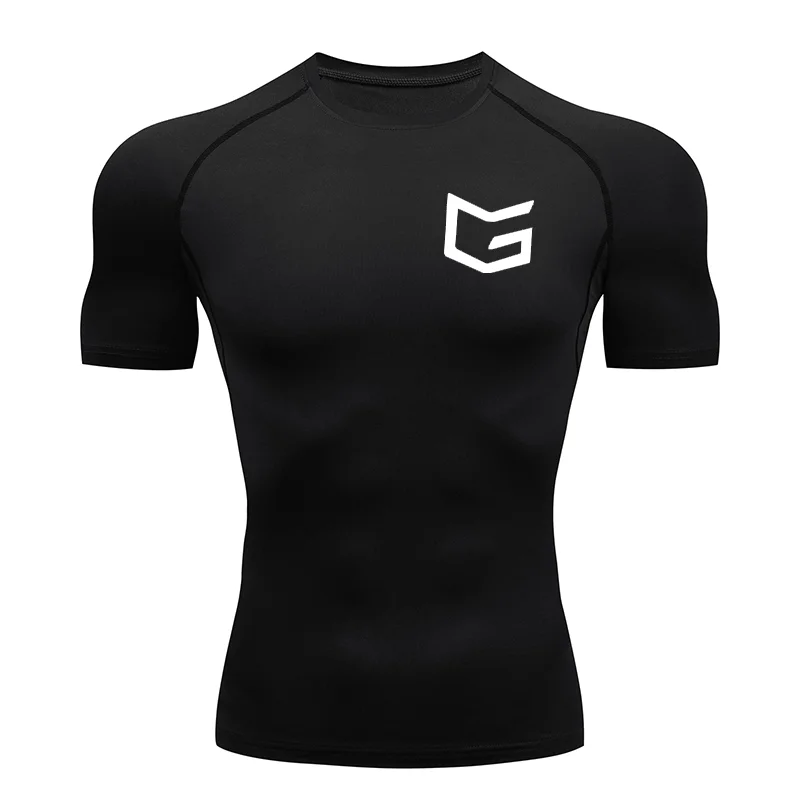 T-shirt de course ajusté pour hommes, haut de sport, fitness, séchage rapide, respirant