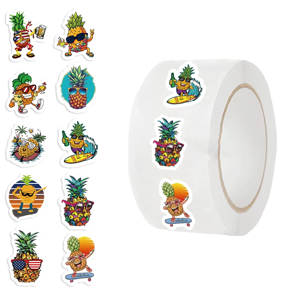

500pcs/Roll Cute Pineapple Fruit Cartoon Sealing Stickers Creativity DIY PVC Laptop Decals Decoration Stiker Reward Gift Toys