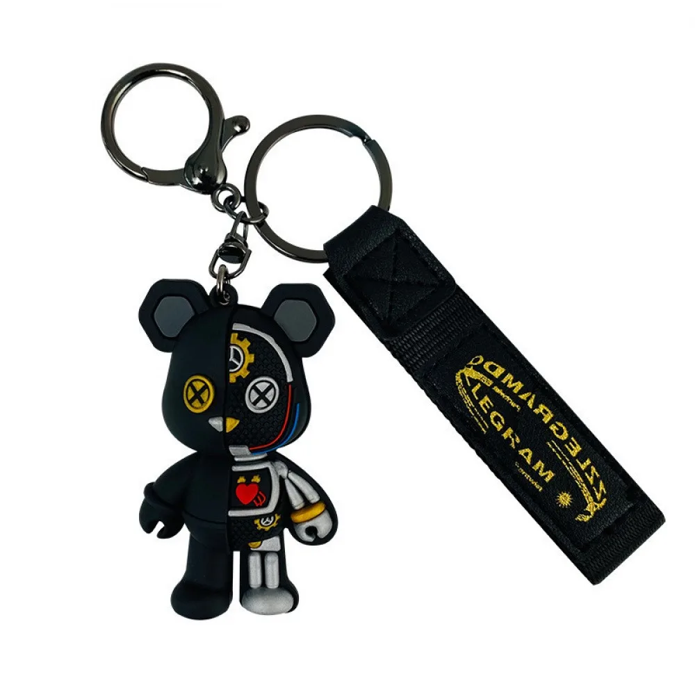 Trendy car keychain pendant for men and women, backpack decoration, cartoon silicone mechanical bear keychain