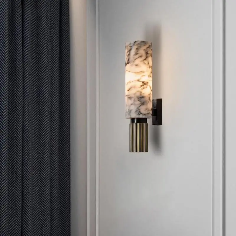Modern Spanish Style Marble Wall Lamp Copper Light Luxury Natural Marble Wall Lamp Villa Aisle Corridor Bedroom Study Wall Lamp