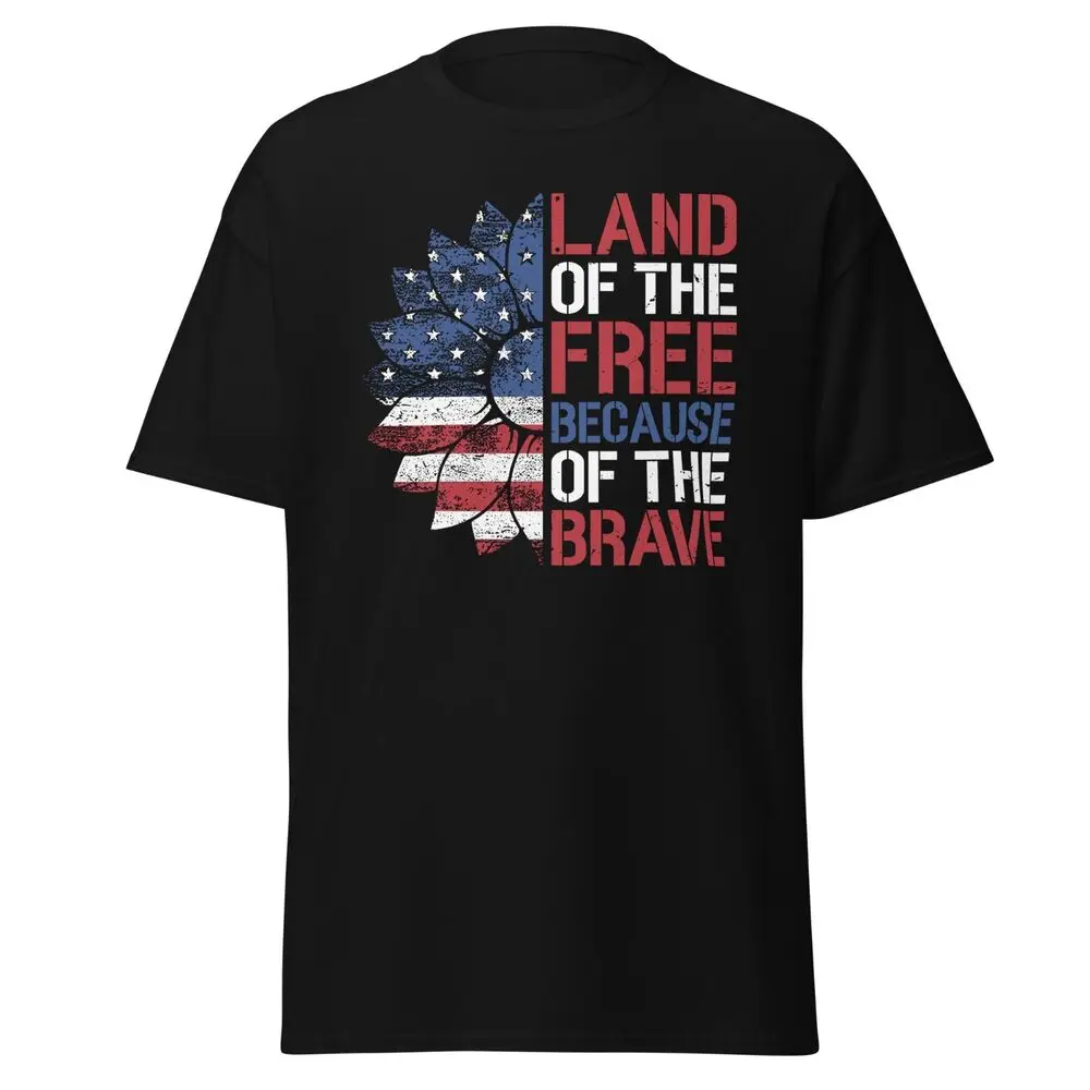 Land of The Free Because of Brave Cotton T-Shirt Memorial Day Gift Tee