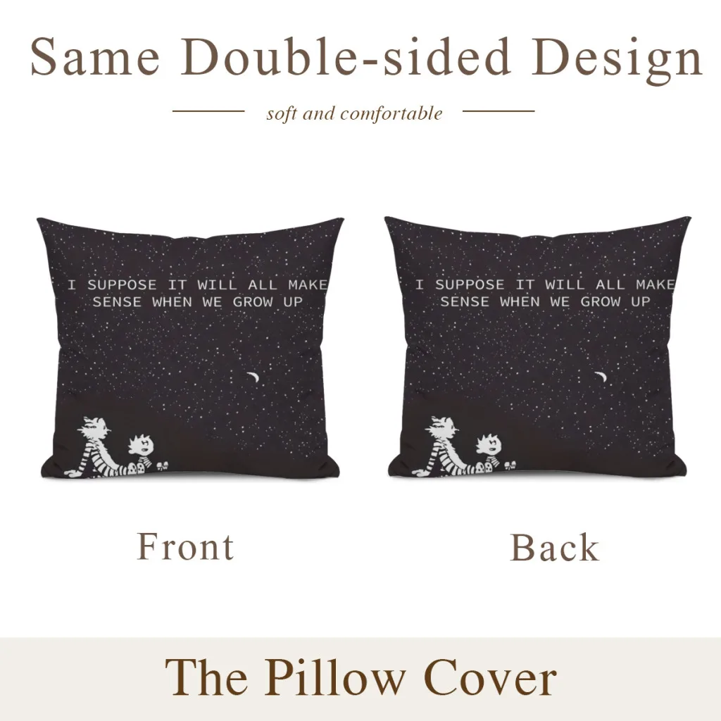 Calvin and Hobbes Stars Pillow Case Home Bedroom Living Room Sofa Cushion Cover 45x45cm Peach Skin Pillowcase