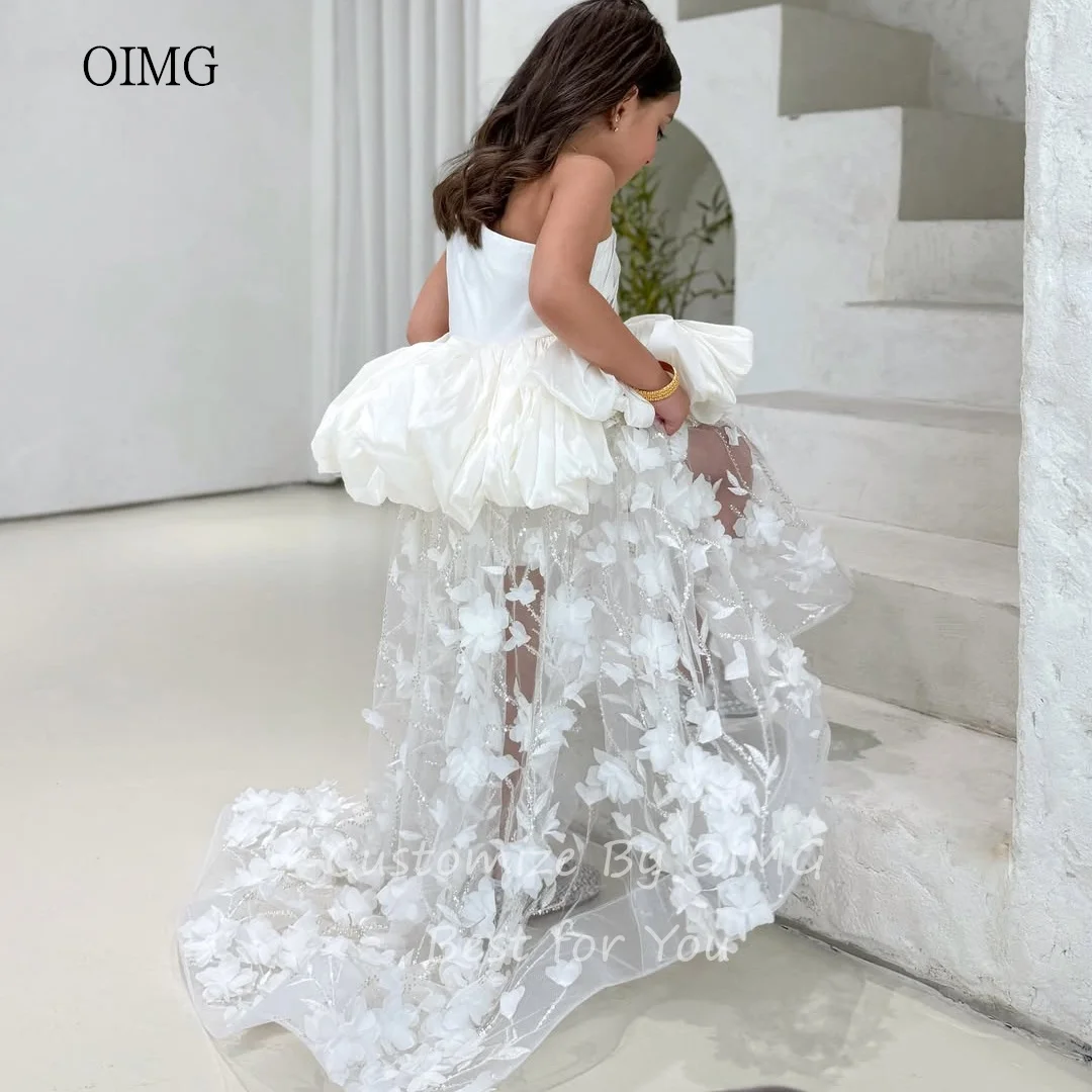 OIMG One Shoulder 3D Flower Girl Dresses Ball Wedding Party Dress Floor Length Birthday Dress Vestido de niña Customized