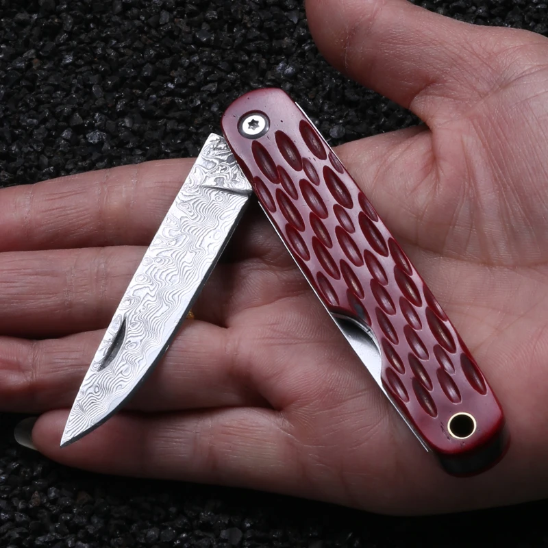 Outdoor folding knife Damascus steel steel rosewood handle folding portable knife portable folding knife