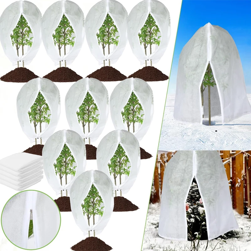 

Winter Plant Cover Freeze Protection Bag Tree Blanket with Zipper Drawstring Reusable Garden Non Woven Frost Cloth from Wind
