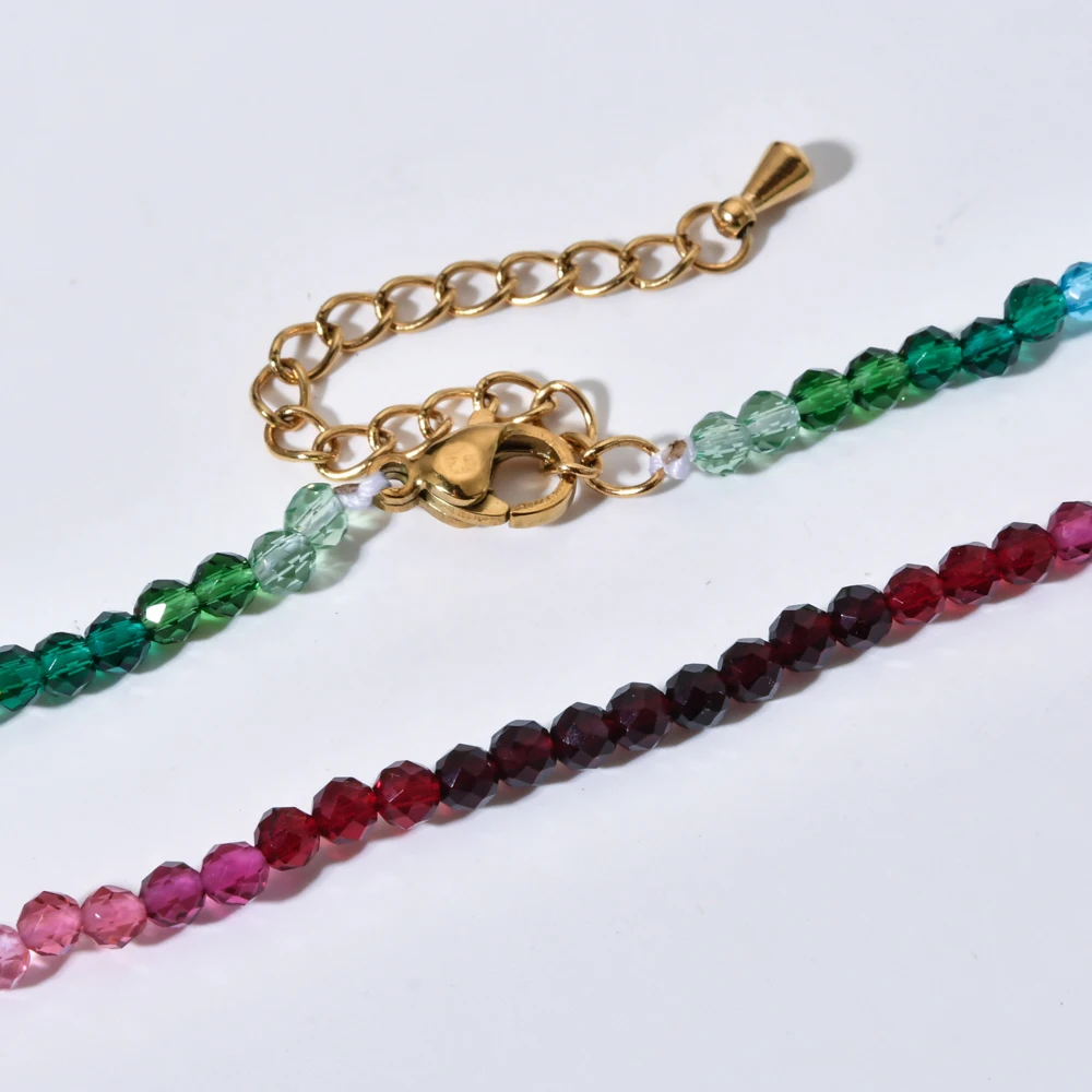 ZMZY Elegant Fashionable Rainbow Gradient Color Glass Crystal Beads Necklace Ladies Casual Leisure Parties Christmas Festivals