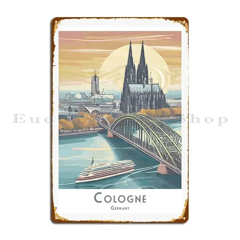 Vintage Minimal Retro Cologne Travel Poster Sunset Panorama Metal Sign Club Club Custom Custom Decoration Tin Sign Poster
