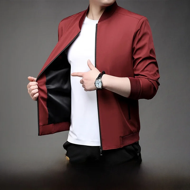 

Повседневное мужское пальто с бейсбольным воротником Jaet, осеннее новое пальто на молнии с воротником-стойкой для папы, обычное тонкое длинное пальто из полиэстера Sve...