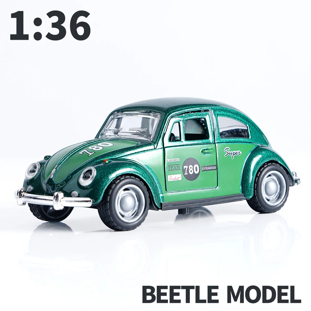 Classic Diecast Beetle Model Car, 11.5cm Green Pull-Back Toy with Openable Doors, Collectible Retro Vehicle Gift for Kids Adults image 5