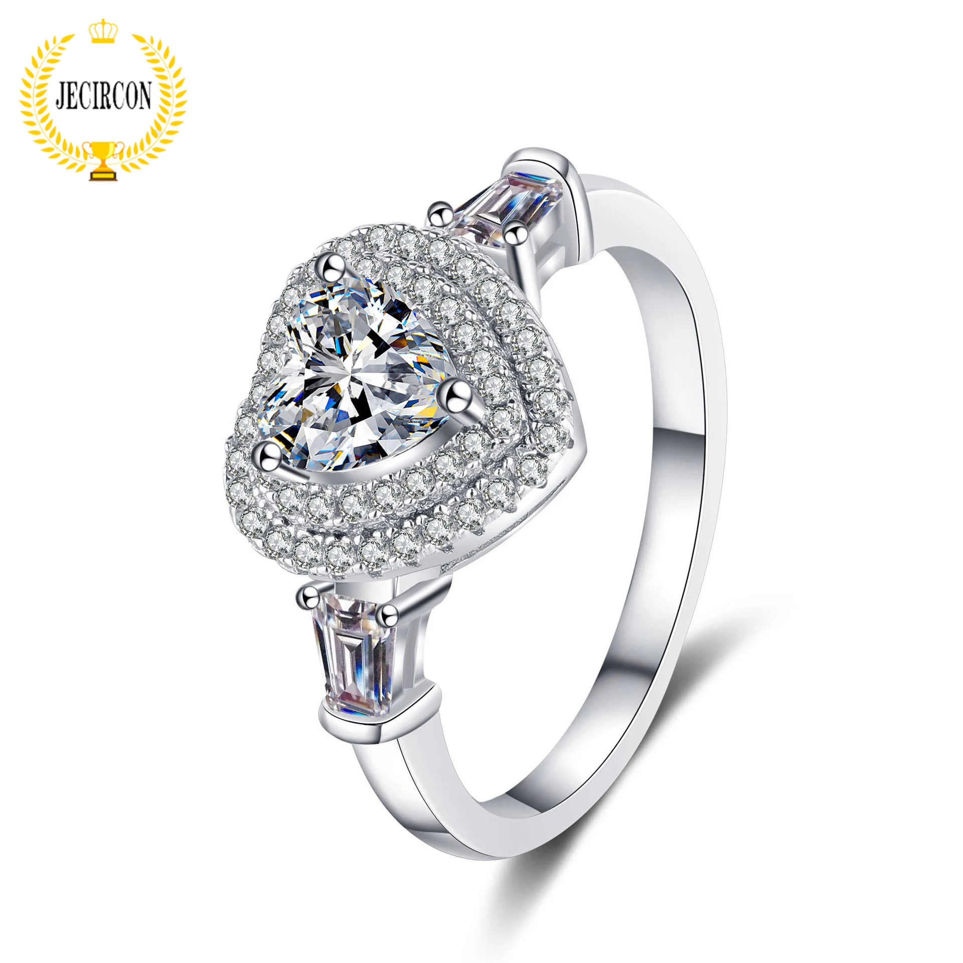 

JECIRCON 1 Carat Moissanite Ring Heart-shaped Love Bag 925 Sterling Silver Ring for Women Plated pt950 Gold Wedding Band Jewelry