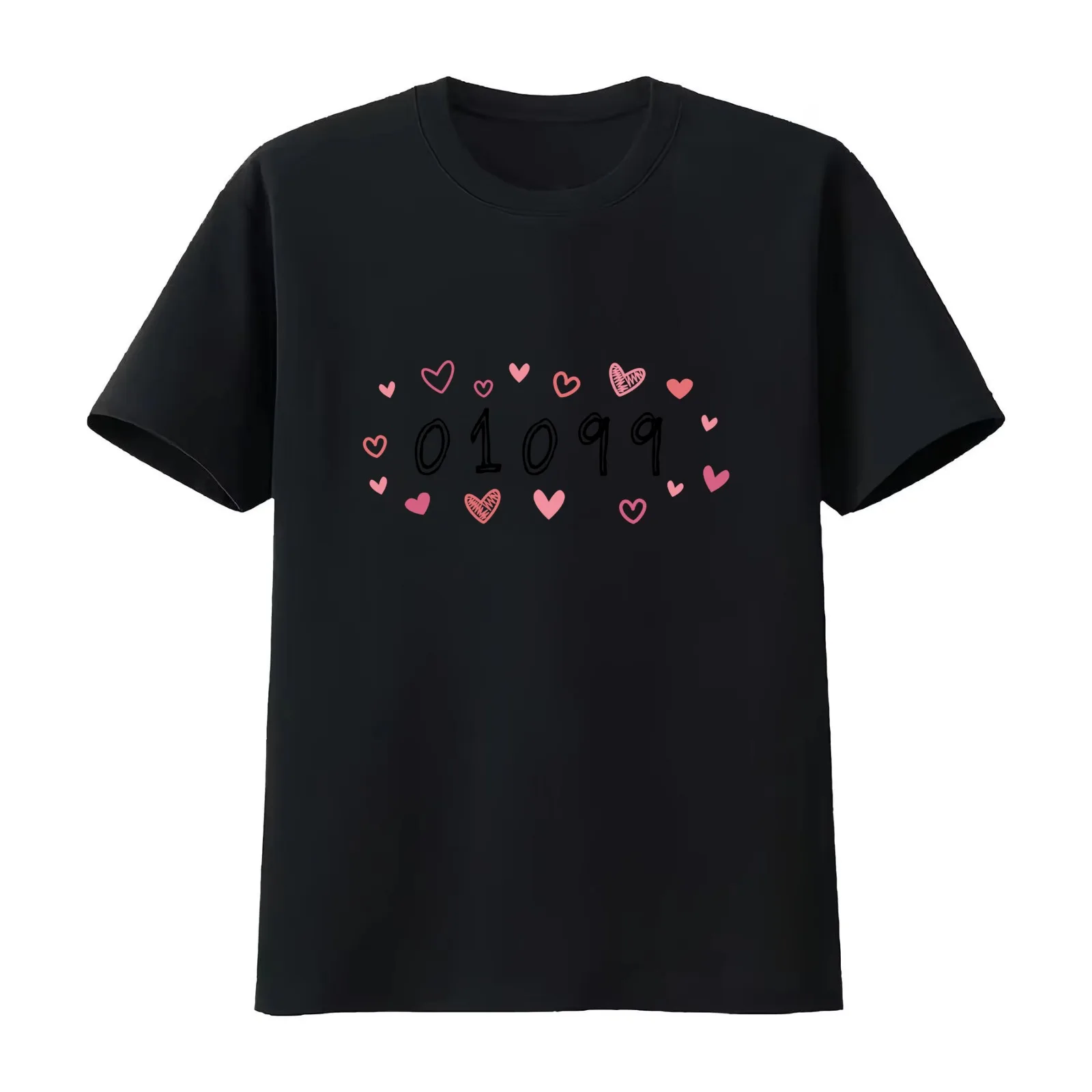 01099 Hearts on sweet T-Shirt Summer Casual Cotton Tee Oversized Streetwear Tops Vintage Graphic Print Loose Fit Short Sleeve