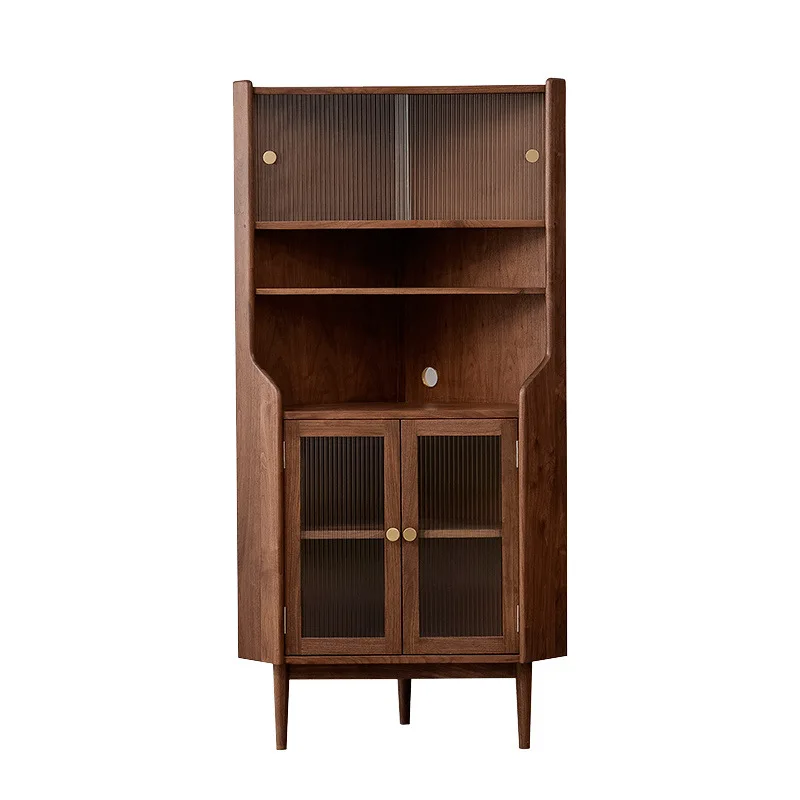 الجوز الأسود مثلث الخشب الصلب الزاوية أريكة خزانة جانبية أثاث غرفة المعيشة