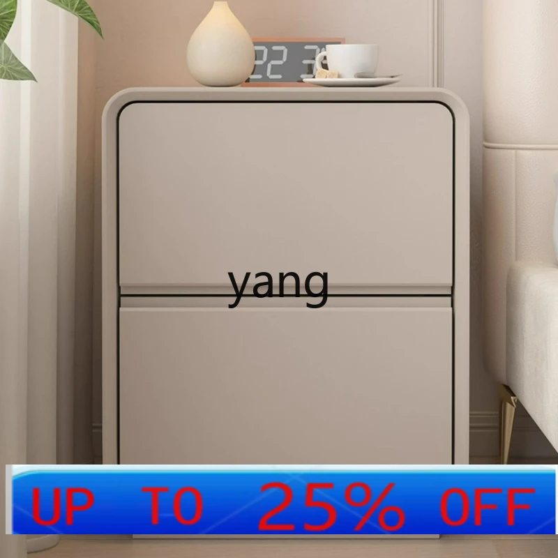 LTT cream wind solid wood bedside table small apartment bedroom narrow bedside floor storage locker