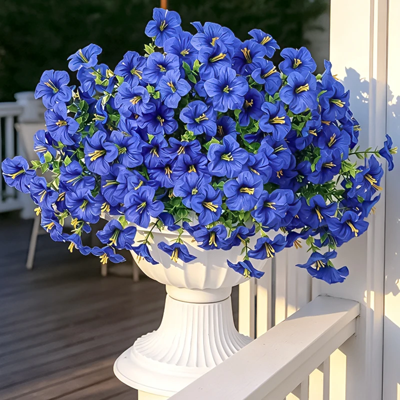 

36CM Outdoor UV Protection 5Forks Plastic Eucalyptus Violet Artificial Silk Flower Bridal Bouquet for Home Wedding Garden Decor