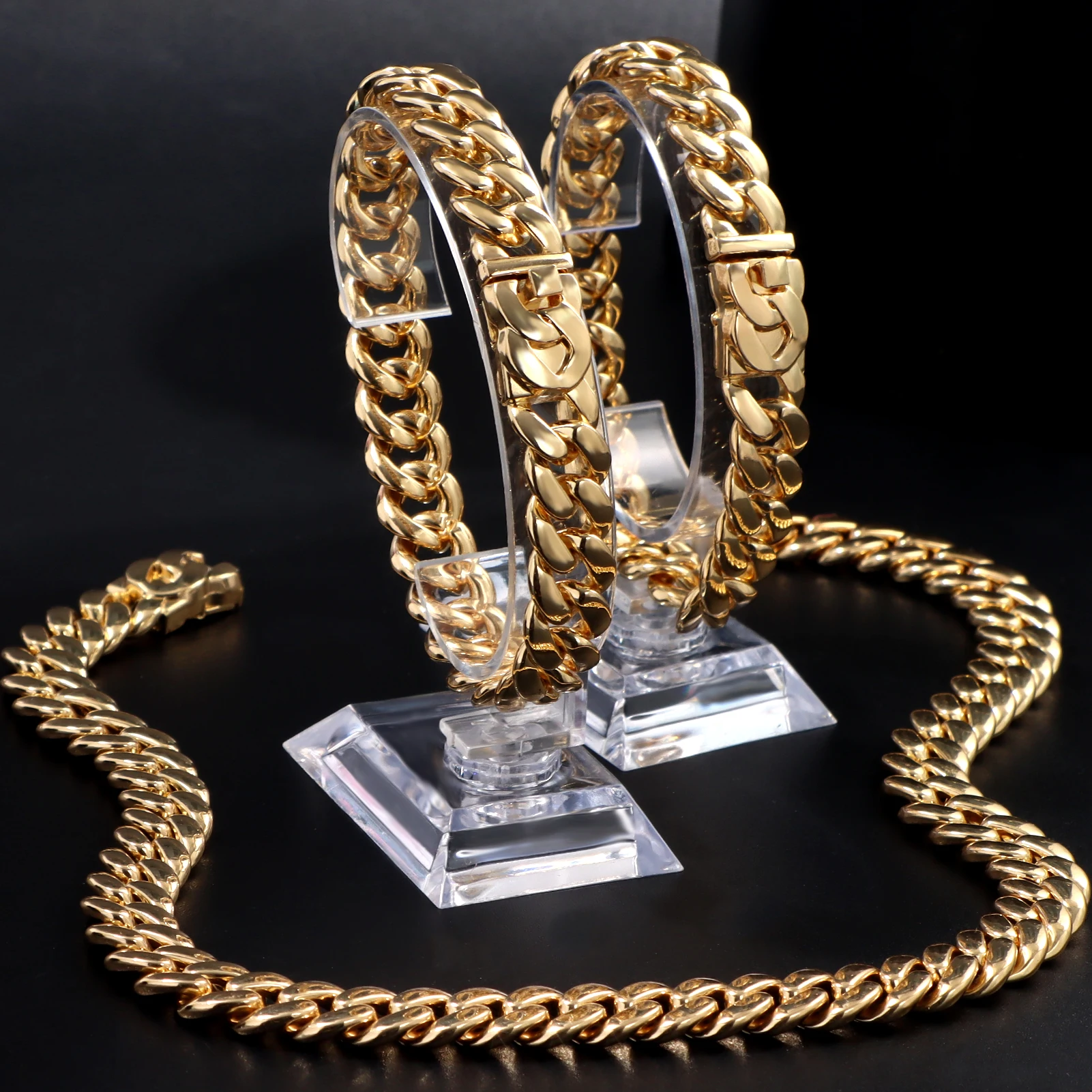 Hip Hop Golden Cuban Link Chain Bracelets for Men Women Minimalist Miami Cuban Metal Bracelets Punk Wristband Jewelry Gift