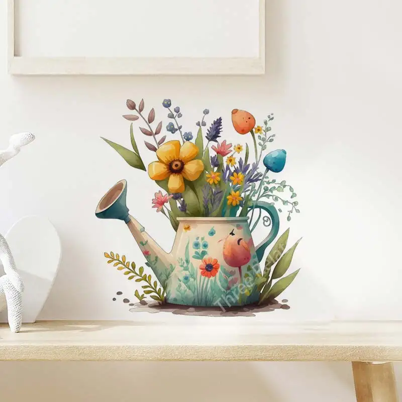 Flower Watercolor Art Wall Sticker Decor Bathroom Toilet Living Room Decor Cabinet  Refrigerator Home Decor Decals S42