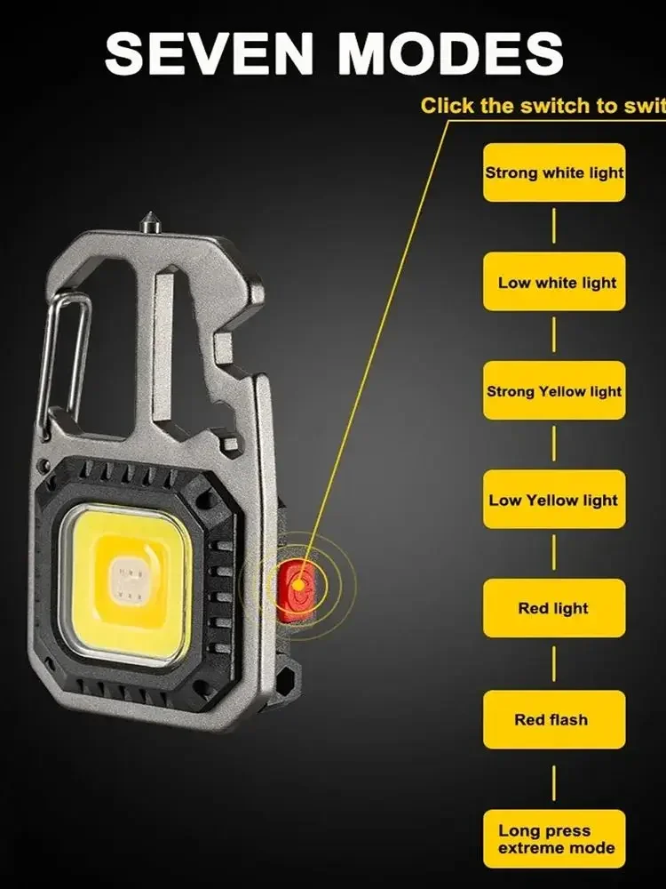 Mini LED Keychain Flashlight Outdoor Portable Camping COB Work Light Emergency Lighting With Window Hammer Bottle Opener Lamp