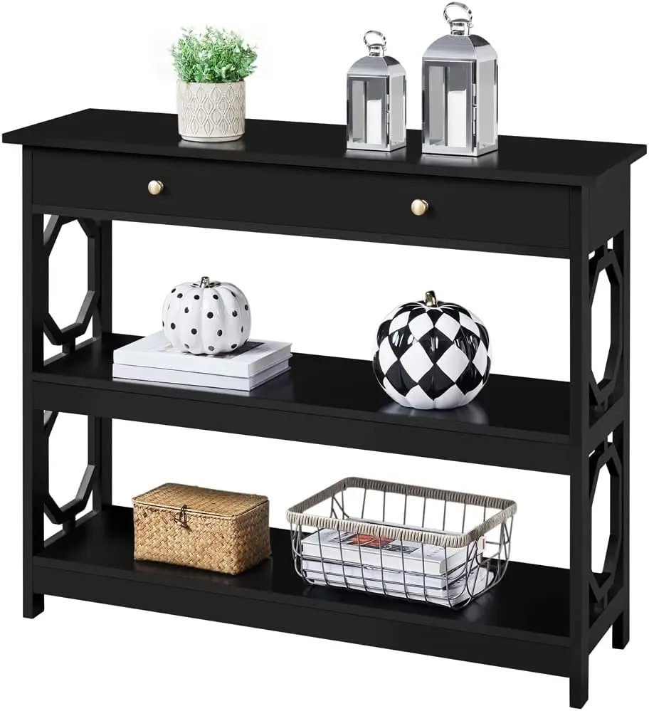 

3-Tier Console Table with Drawer and Shelves, 39" Sofa Table Wood Entryway Table for Living Room/Entryway/Hallway/Corridor,