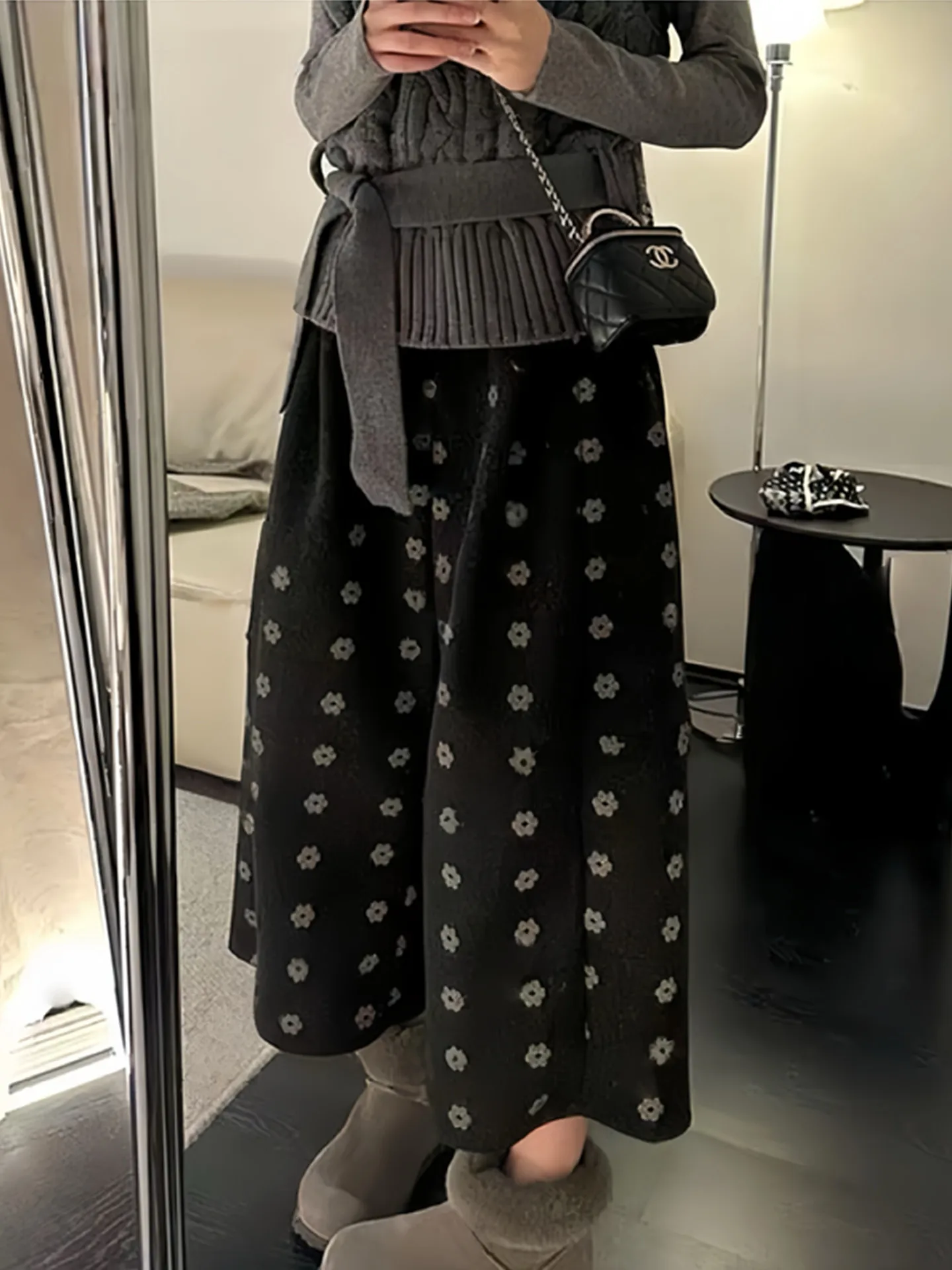 

Шерстяные повседневные брюки с цветочным принтом в стиле ретро, женские осенне-зимние широкие брюки с воздушными шарами, эффект похудения, модный