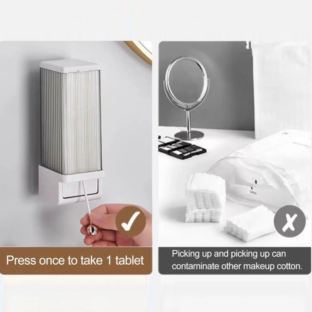 Easy Installation Makeup Cotton Storage Box Space-saving Waterproof Cotton Pad Dispenser Automatic Wall-mounted