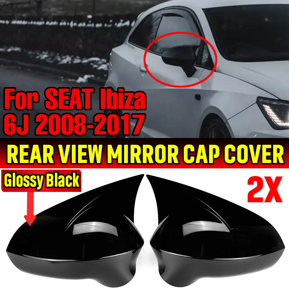 

Pair Car Rearview Mirror Cover Wing Side Mirror Cap Side Rear View Mirror Cover Cap Shell For SEAT Ibiza 6J 2008-2017