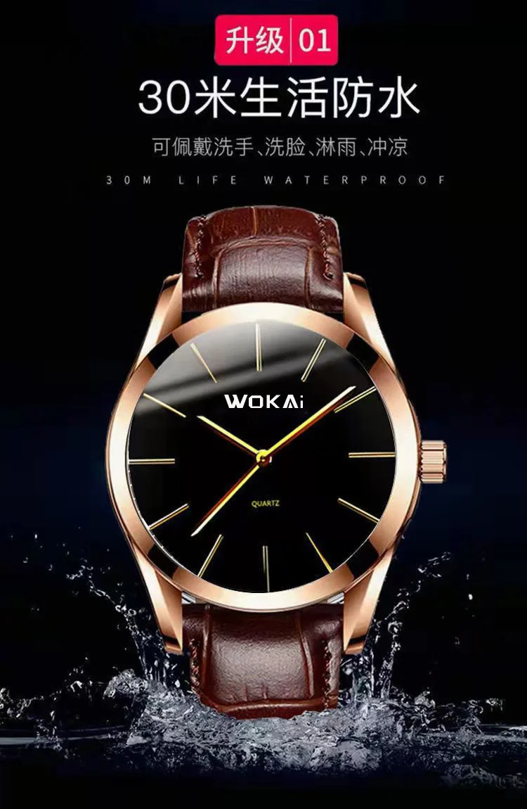 WOKAI high quality fashion blue constellation men's leather belt quartz watch men's business sports clock simple retro