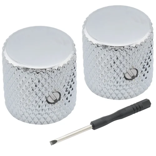 Imagen 1 del producto Musiclily Pro Perilla de control de potenciómetro de ajuste universal con tapa plana de acero de 1/4 de pulgada con tornillo de fijación para bajo de guitarra (juego de 2)