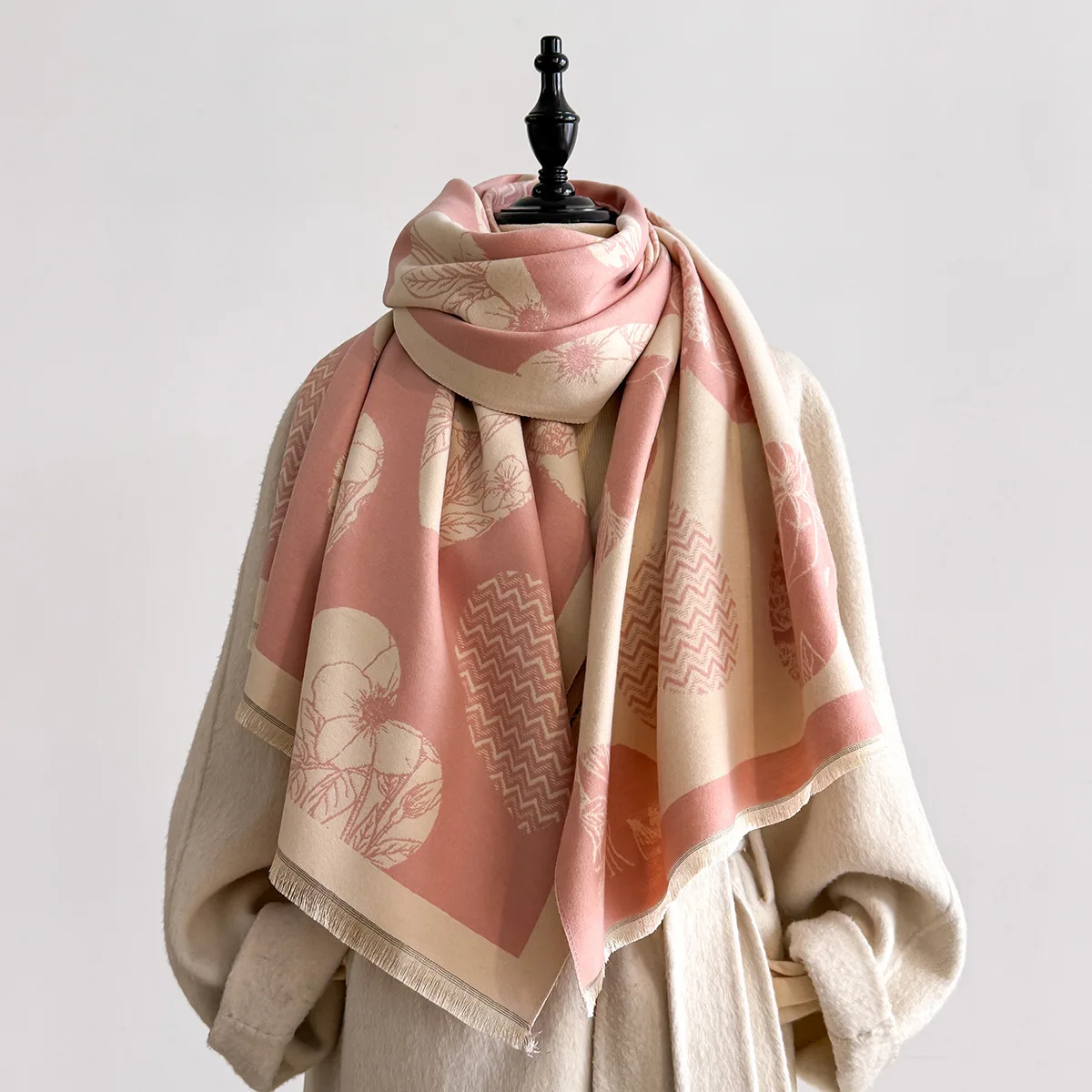 شتاء دافئ الكشمير وشاح على شكل قلب للنساء ماركة فاخرة الجاكار الباشمينا شال التفاف منديل تصميم الإناث Echarpe Bufanda #2