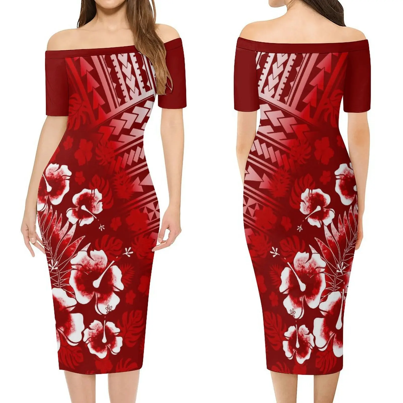 

Summer Comfortable Short-Sleeved One-Shoulder Dress Tribal Pattern Retro Art Print Dress High-Quality Dress Banquets Parties