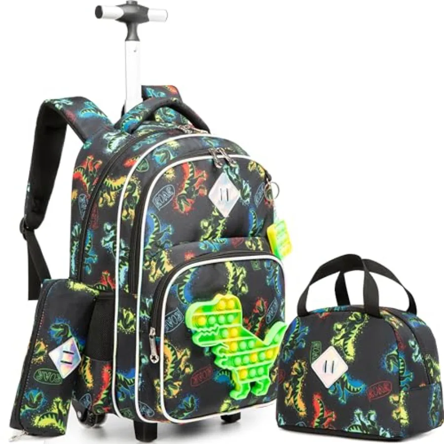

Rolling Backpack for Boys with Lunch Box Set Dinosaur Backpack with Wheels Travel Suitcase Laptop Luggage for Boys Age 6-8