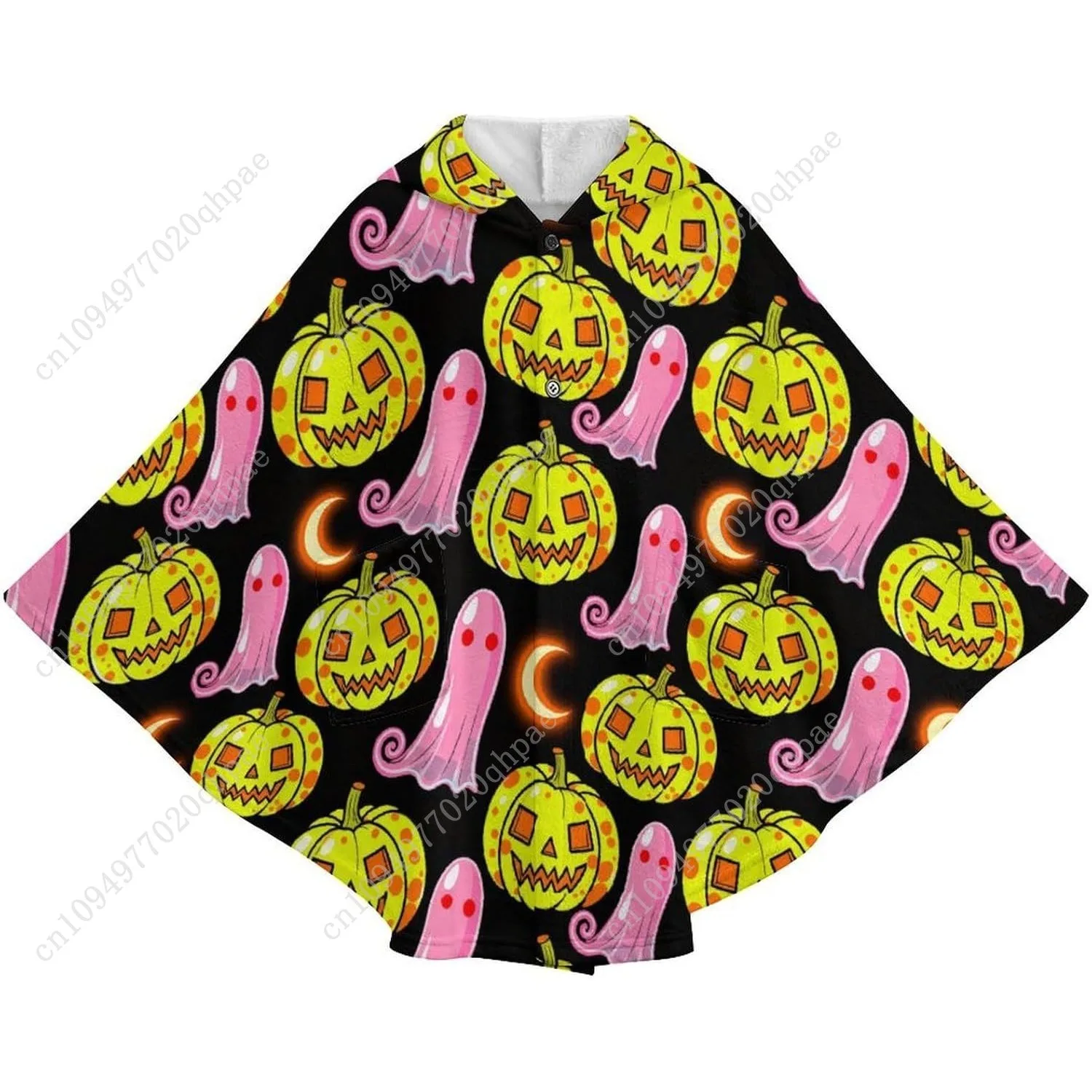 Pull couverture en flanelle confortable, sweat à capuche surdimensionné citrouille lune fantôme avec poches pour enfants et adolescents