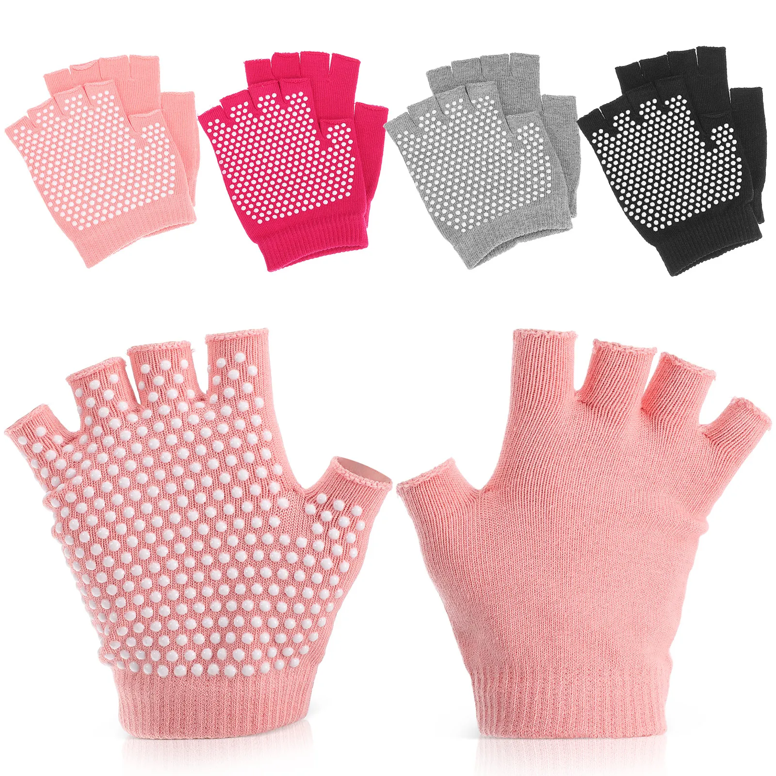 

4pcs Anti-slip Yoga Gloves Women Workout Nonskid Grip Exercise Black Grey Pink Orange Fingerless Fitness Sports Gloves