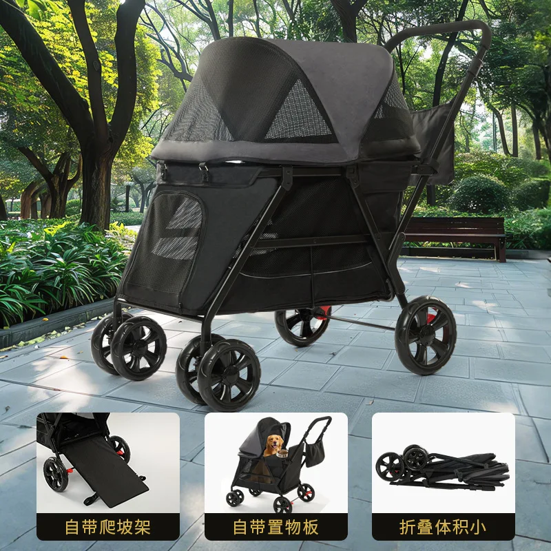 Large Pet Stroller 30kg Foldable Heavy Duty with Climbing Ramp for Senior Disabled Dogs Outdoor Walking Cart
