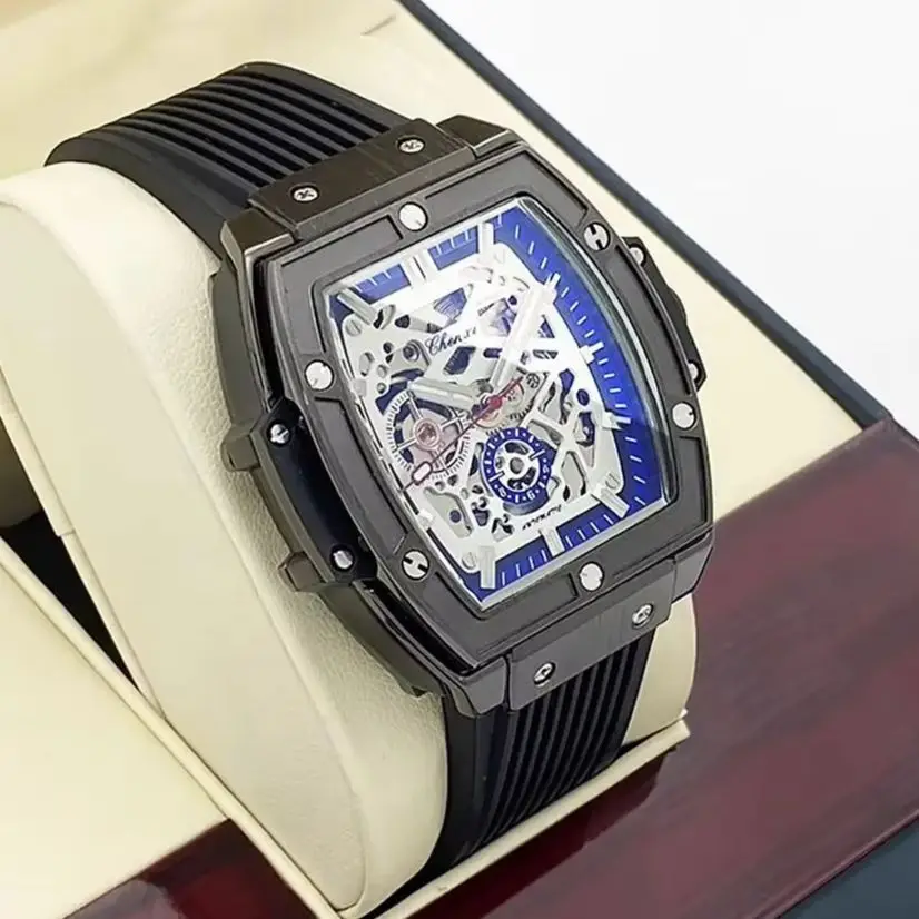 

CHENXI автоматические механические мужские часы, водонепроницаемые светящиеся высококачественные полые часы с прозрачной силиконовой лентой для мужчин