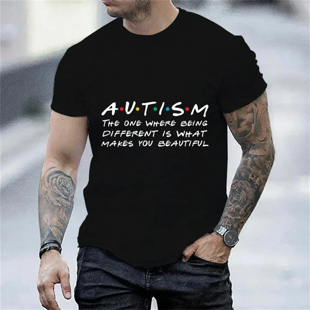 Autism Printed Men T Shirt Oversized Tops New Harajuku Short Sleeve Tee Casual Tshirts Loose Streetwear Aesthetic Men\'s Clothing