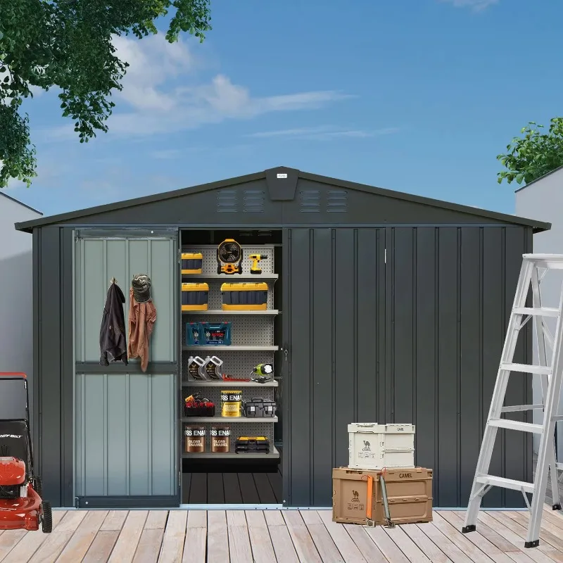 305x244cm Large Outdoor Storage Shed Metal Tool & Bike Storage House with Lockable Double Door Waterproof Canopy Gazebo Pergola