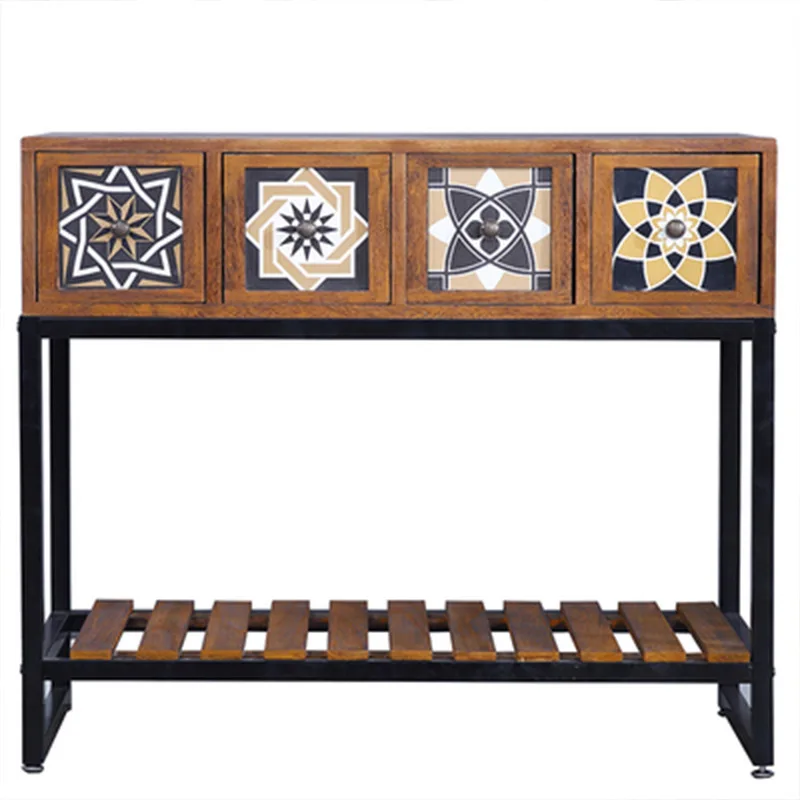 

New Chinese-style entrance table Light luxury entrance table Retro wrought iron entrance cabinet Solid wood bucket Long narrow