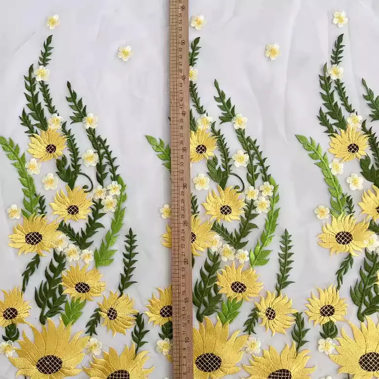 

1 ярд с вышивкой подсолнечника Cheongsam, свадебное женское платье, аксессуары, ткань для шитья, черная сетчатая ткань цвета шампанского