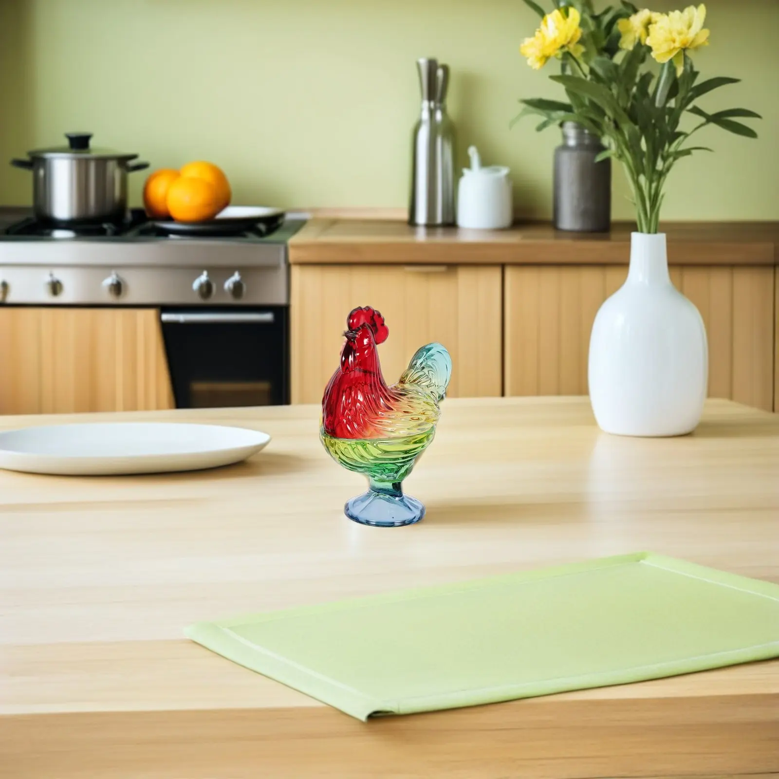 

Colorful Glass Rooster Jar with Lid Decorative Candy Storage Container for Kitchen Tabletop Centerpiece Easter Thanksgiving Gift